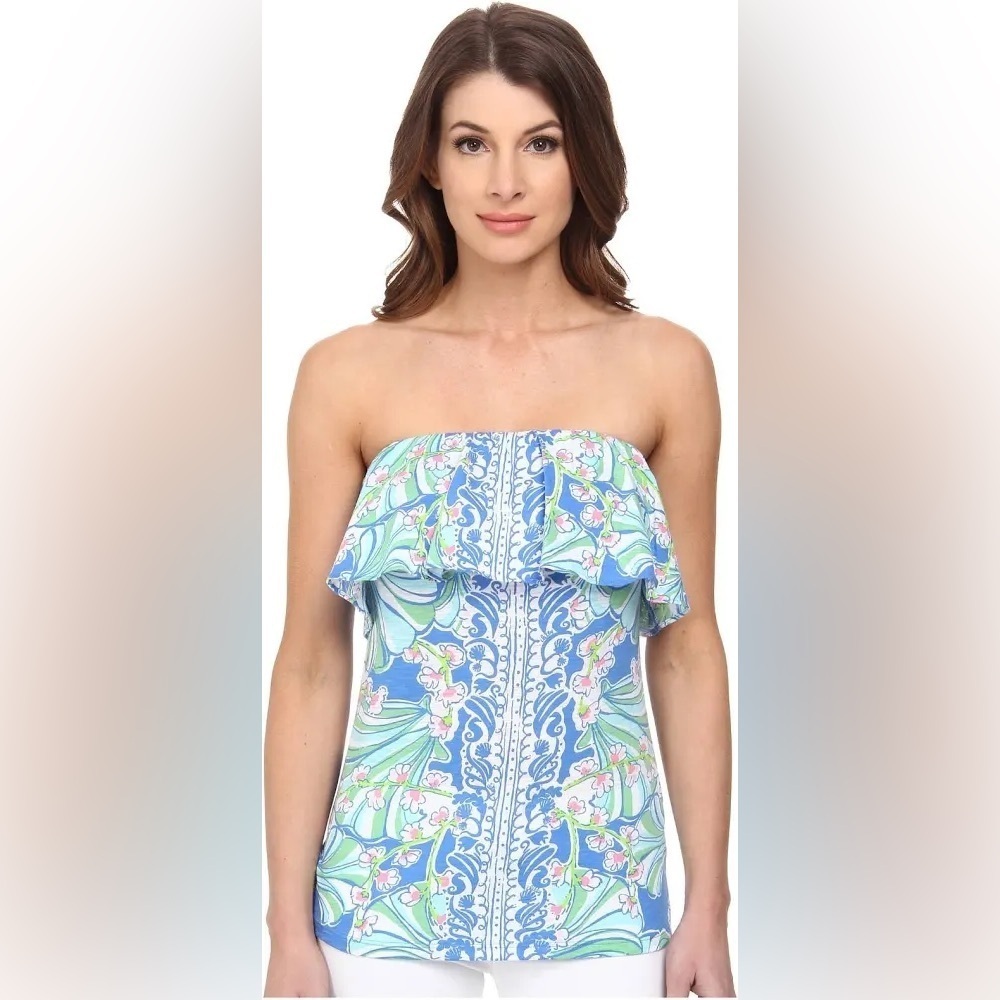Lilly Pulitzer Wiley Tube Top Bay Blue Coasting 98790 Sz S Palm Beach EuroSummer